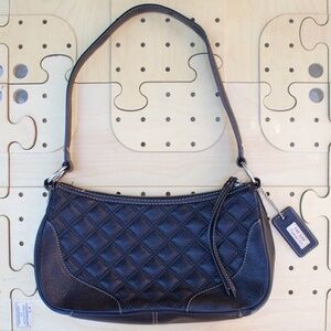 Vintage The Sak 100% Leather Quilted Black Baguette Style Purse